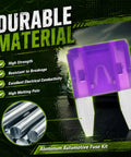 Heavy Duty Auto Blade Fuse Assortment Kit With Reliable Voltage Tester And Slip Proof Removal Pliers shows a purple fuse made from durable material.