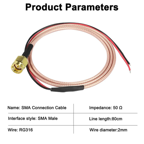SMA Pigtail Cable Bare Wire Open End Coaxial RG316 For RF Test And Antenna Extension, PCB Welding Ready, 0.8M Each, 2 Pack