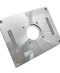 Heavy Duty Aluminum Router Table Insert Plate For Woodworking Benches With Slick Router Insert Rings And Hardware No Sweat Setup Hella Durable 12 Inch Router Base Replacement, showing flat top with circular cutout and measurement markings.