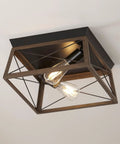 Two-Light Briarwood Flush Mount Ceiling Light In Antique Bronze With Faux Wood Oak Finish, 12 By 6 Inch, mounted on ceiling
