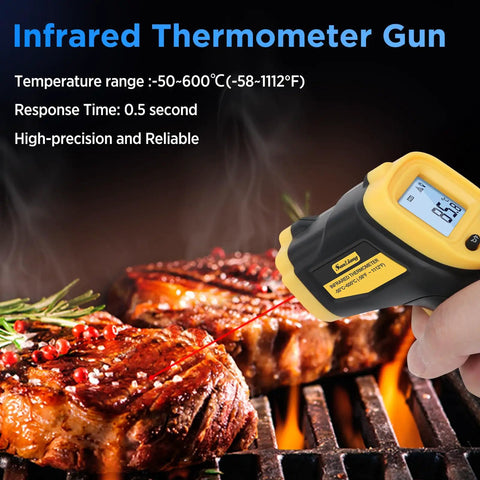 Infrared Thermometer Gun With Laser And Adjustable Emissivity for Safe Distance Readings Quick 500ms Temps grilling steaks