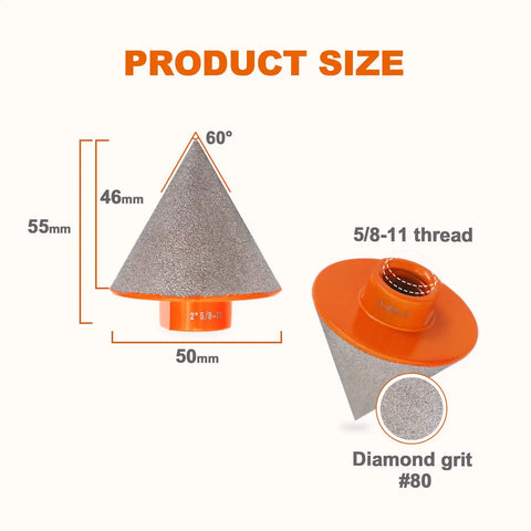 Beveling Chamfer Bit for Enlarging and Polishing Existing Holes 2 Inch Finger Milling Bit with 5/8-11 Thread, 55mm Length, Grit #80