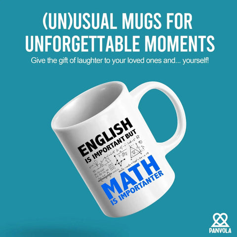 Math Is Importanter Mug For Math Lovers Funny Engineer Gift For Dad Boyfriend Husband Brother Teacher Or Engineering Student White Ceramic 11 Oz Novelty Drinkware with humorous text and math equations.