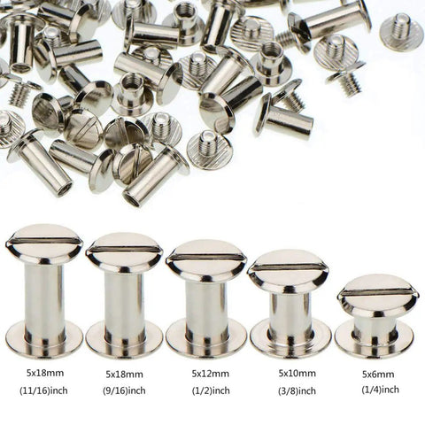 All Purpose Leather Fasteners Kit For DIY Belts And Bookbinding Includes 100 Chicago Screw Posts And Rivets In Silver M5 Sizes