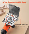 Top Shelf Biscuit Plate Joiner Boasting A 760W Motor Hitting 11600 Rpm For Knockout Joints showing sharp carbide blade detail.