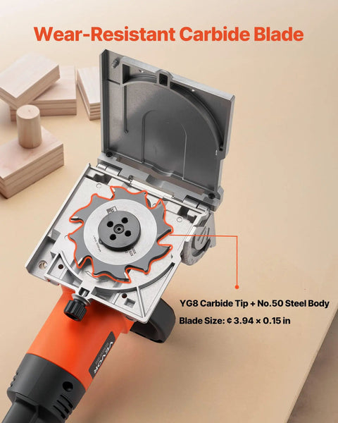 Top Shelf Biscuit Plate Joiner Boasting A 760W Motor Hitting 11600 Rpm For Knockout Joints showing sharp carbide blade detail.