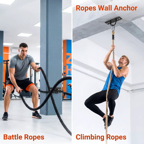 Heavy Duty Battle Rope Anchor Wall Mount Kit With Solid Iron Brackets Bolts For Gym Rigs and Suspension Cords in use.