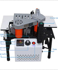 Portable Edge Bander for Woodworking, Two Sided PVC Edge Banding Machine with labeled controls for temperature and speed adjustment