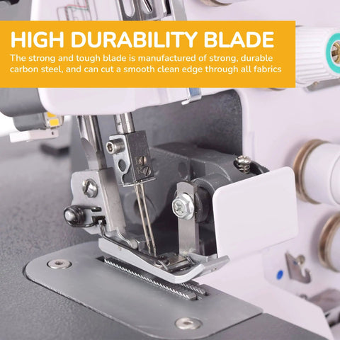 Close-up of needle and presser foot on Workhorse Serger Sewing Machine With 3 And 4 Thread Capability, Durable Metal Frame