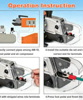 Operation instructions for PioMue 1.3T Benchtop Pneumatic Crimping Tool With Replaceable Dies for wire terminals.
