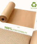 Eco Friendly Packing Paper Made From Recycled Biodegradable Material 12In By 200Ft A No Brainer Alternative To Bubble Wrap For Packing And Moving Fragile Items Recyclable Packaging Includes Fragile Labels And Hemp Ropes, showing roll with honeycomb texture and stretchability logo.
