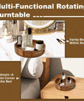 Top Shelf 12 Inch Acacia Wood Lazy Susan Turntable Organizer Built With A Super Slick 360 Degree Swivel Roll Prime Pick For Nifty Cabinet Kitchen Pantry And Bathroom Counter Storage Organization displaying beauty products on vanity