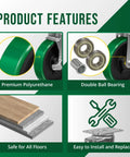 Product features of Heavy Duty 5 Inch Polyurethane On Steel Caster Wheels Set Of 4 Swivel Casters With 2200 Lb Capacity