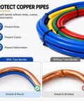 No Sweat Copper Tube Bender Kit With Color Coded Bending Strips For Quarter Inch To Five Eighth Inch HVAC Piping with smooth vs kinked pipes
