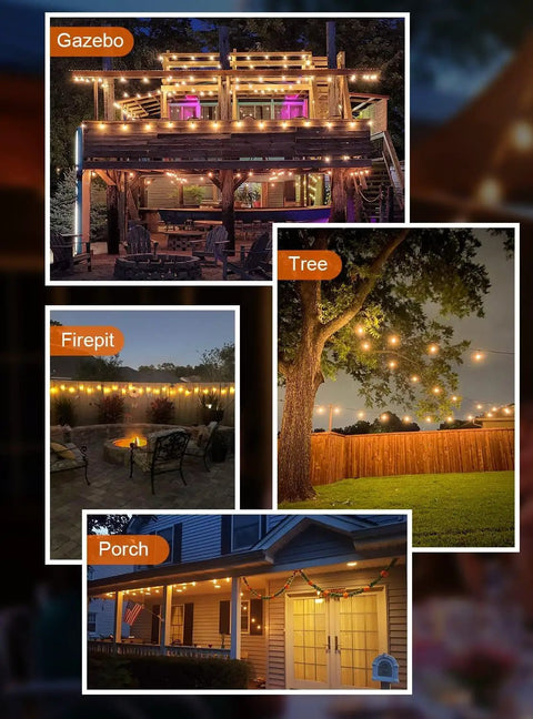 100Ft Shatterproof LED Outdoor String Lights With Dimmable Waterproof Design illuminating backyard gazebo and porch