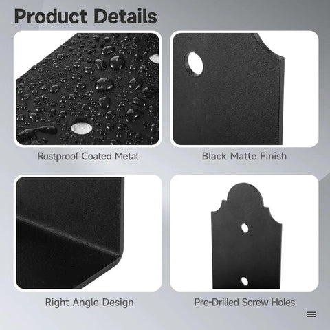 Heavy Duty Beefy Corner Braces Rock Solid Four Pack 5.9 Inch Rustproof Steel L Brackets close-up of rustproof coated metal finish and pre-drilled holes.