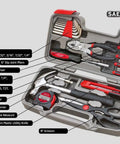 Open Must Have 39 Piece Home Tool Kit With Sturdy Toolbox Case For Quick Home Repairs Picture Hanging Screw Tightening Basic DIY Projects Everyday Hand Tools Compact Portable Set For Everyday Tasks And Crafts showing tools in red case