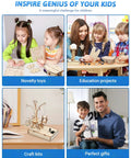 Children engaged with Hands On STEM Kit For Kids Ages Eight To Thirteen Five Wooden 3D Puzzles And Educational Science Experiment.
