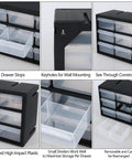 Nine Drawer Plastic Storage Cabinet For Tools, Hardware, And Craft Supplies, Pro Grade Organizer shown in multiple views