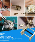 Aluminum Alloy Watch Movement Holder Kit, Pro Grade Repair Base For Removing, Adjusting, And Fixing Movements, tools in use