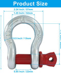 Two Pack Half Inch D Ring Shackles, 2 Ton Galvanized Screw Pin Anchor Shackles For Vehicle Recovery, Rigging, Towing And Heavy Lifting, Built Tough And Corrosion Resistant Zinc Plated. Size diagram of 1/2 inch galvanized D-ring shackle