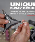 13 In 1 Y Wrench Bicycle Multi Tool With Interchangeable Allen Hex Torx Bits held in hand, showing 3-way design