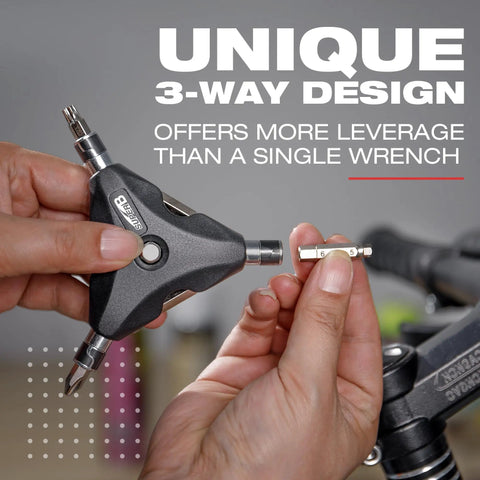 13 In 1 Y Wrench Bicycle Multi Tool With Interchangeable Allen Hex Torx Bits held in hand, showing 3-way design