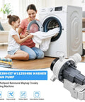 Mother and daughter loading laundry with Direct Fit Washer Drain Pump Replacement For W11399437 W11259498 alongside washing machine