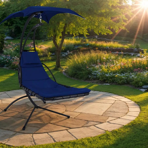 Outdoor Swing Chaise Lounge Cushion And Canopy Set For Patio Furniture Hanging Hammock Chair Pad on stone patio