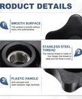 Black 2 Pack Star Clamping Knobs Featuring Fluted Grips 3 8 24 Unf Threads Made From Solid Plastic And Reinforced Iron Insert details of smooth surface and stainless steel thread.