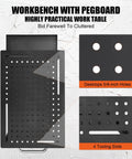 Hella Sturdy Rolling Steel Welding Table 36 By 24 Inches With Heavy Duty Casters Features Double Layer Storage Rack And Plenty Of Gear Space Handles 1200 Pounds No Sweat Hauling It To Your Favorite Home Garage Setup with pegboard surface and tool slots.