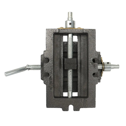 No Nonsense 3 Inch Cross Slide Vise Featuring X Y Dual Crank Handles for metal milling with front view showing jaw and crank mechanisms.