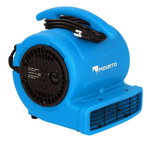Blue two-speed 1/4 HP 1000 CFM air mover for carpet drying and floor cooling with heavy-duty copper motor and roto mold housing.