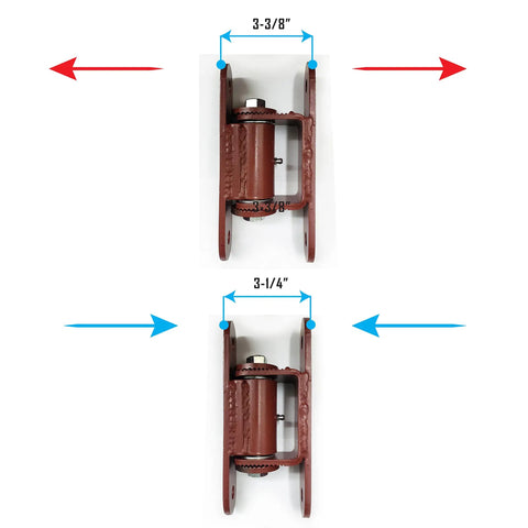 Heavy Duty Bolt On Driveway Gate Hinges Adjustable With Greasable Zerk Fittings showing 3-3/8" and 3-1/4" sizing for heavy loads.