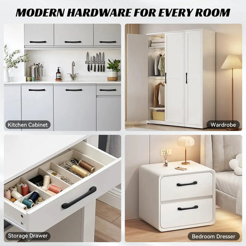 Six Pack Cabinet Pulls 6-1/4 Inch Center-to-Center Slim Square Drawer Handles on modern kitchen cabinets and bedroom dresser
