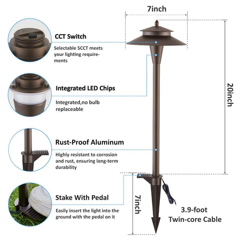 Low Voltage Landscape Lighting Kit 12V LED Pathway Lights With Five Color Options 5W Per Light Bronze Finish Modern Super Bright