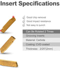 Beefed-Up 5/8 Inch Large Shank Lathe Grooving And Part Off Set Kit TiN Coated MGMN200 Inserts, features and specifications