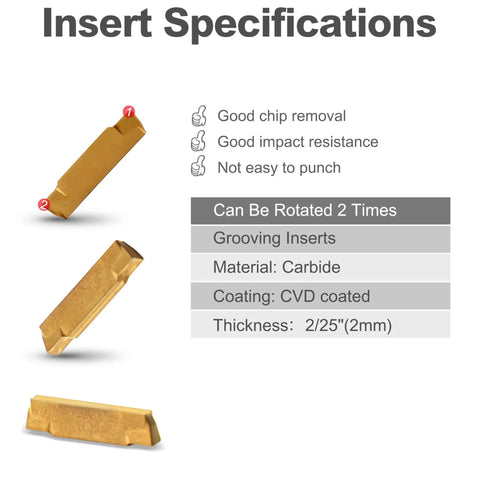 Beefed-Up 5/8 Inch Large Shank Lathe Grooving And Part Off Set Kit TiN Coated MGMN200 Inserts, features and specifications