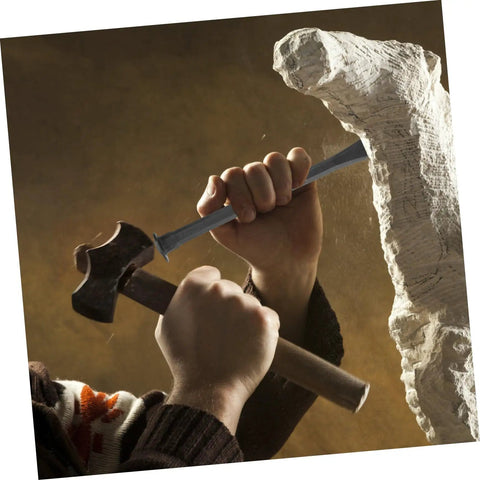 Heavy Duty Mason Chisel And Drawknife Wielding Kickass Carbon Steel For Rock Solid Brickwork And Sweet Wood Carving with hammering action.