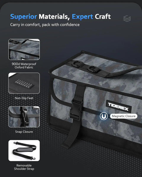 Big Tackle Bag For Soft Plastics And Gear With 900D Oxford Fabric and magnetic closure details, black color