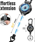 Heavy Duty Retractable Keychain Set 2 Pack With 10 Oz Tension 31.5 Inch Stainless Cord 3K Carbon Fiber Reel Carabiner Key Ring