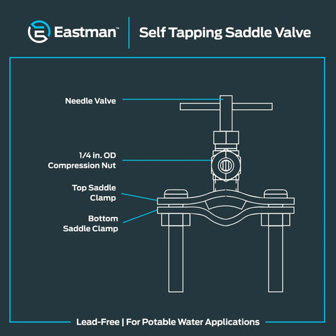 Self Tapping Saddle Valve For Ice Maker And Refrigerator Lines Brass Quarter Inch Quick Connect Low Pressure Water Supply Tap Kit With Gasket And Easy Install, diagram