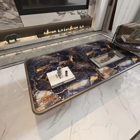 Black Marble Peel And Stick Contact Paper With Gold Veins Removable Matte Finish on modern living room coffee table
