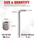 50 Piece Set Stainless Steel SAE Hex Socket Screws Grub Screws Cup Point Internal Hex Drive 3/8-16 X 3/8 with Hex Wrench