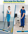 Heavy Duty Industrial 39 Inch Dust Mop For Wet Dry Floor Cleaning With 2 Cotton Mop Pads shown in use on hardwood and tile floors