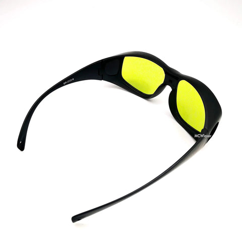 Heavy Duty Laser Safety Glasses Delivering Full Coverage Broad Spectrum Eye Protection For Uv To Far Infrared Range CE En207, black with yellow lenses.