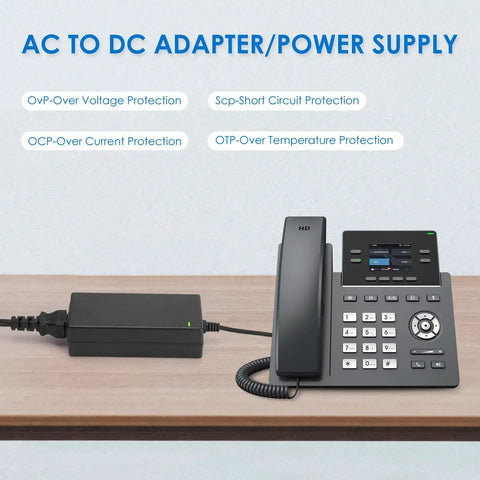 48V 1.25A 60W Power Supply Adapter For PoE Gear, Compatible With ProSafe GS108PE Switches And PoE Injectors, 100V-240V Input, DC 48V 1.25A Output, 5.5mm x 2.5mm Or 5.5mm x 2.1mm Plug, powering desk phone