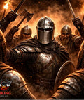 Visored Medieval Helmet For Cosplay And Larp Knight Armor With Black Polished Finish in battle scene