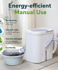 Hand Cranked Portable Washing Machine For Off Grid Camping And Rv Life Non Electric Manual Laundry Scrubber in a bathroom setting.