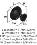 Dimensions diagram of Oil Rubbed Bronze Cabinet Knob, 1-1/4 Inch Diameter, Edona Drawer Knob For Cabinets And Furniture, Classic Style.
